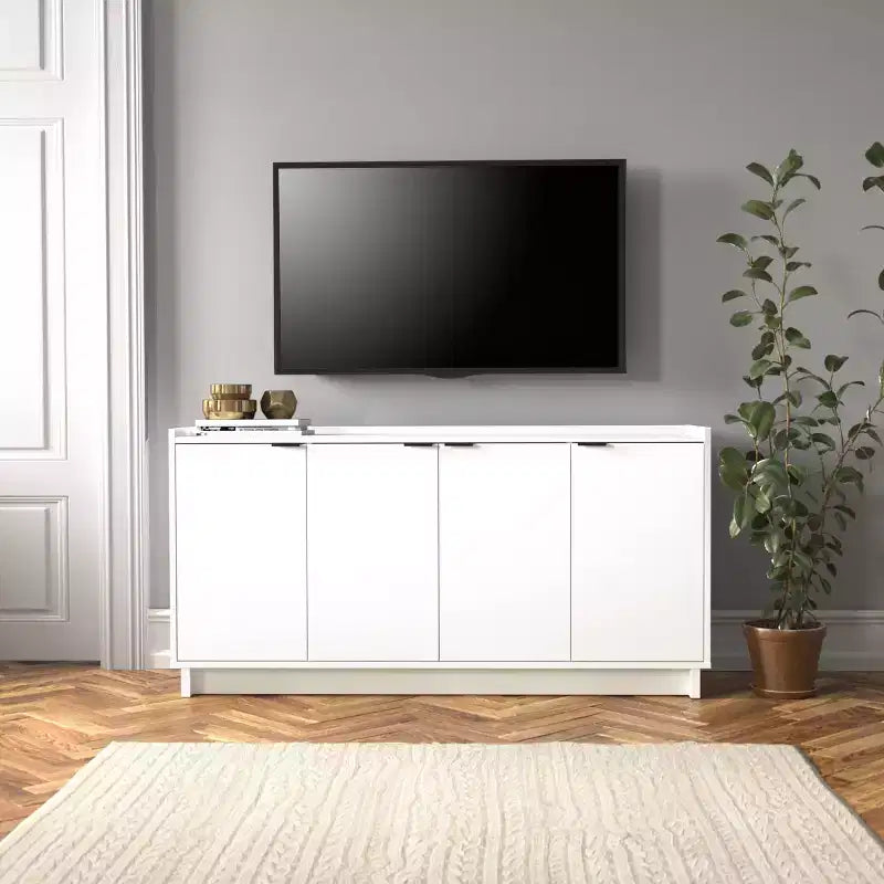 Simply Modern 4-Door Sideboard Console Table Cabinet, Black