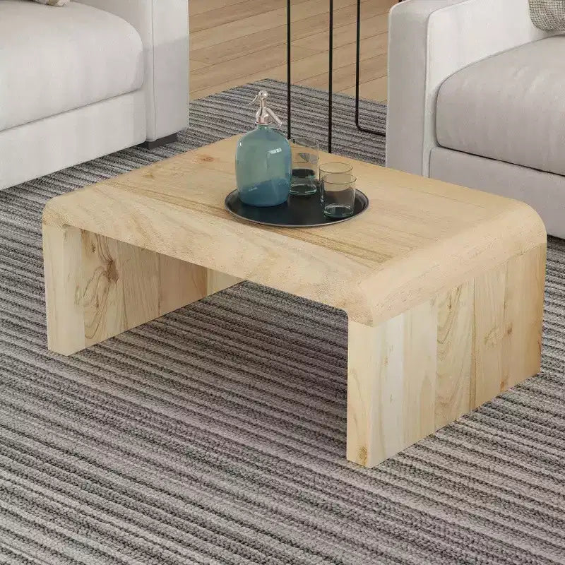 Royal Hampton Coffee Table Handcrafted Natural Acacia Wood Rectangular Curved Waterfall Top, 36 Inch