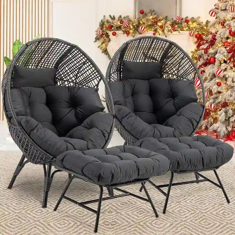 FINCATI Indoor Eggs Chair, 440 lbs Egg Chair Outdoor, Oversized Egg Chair with Ottoman, Luxury Cozy Egg Chair with Foot Rest