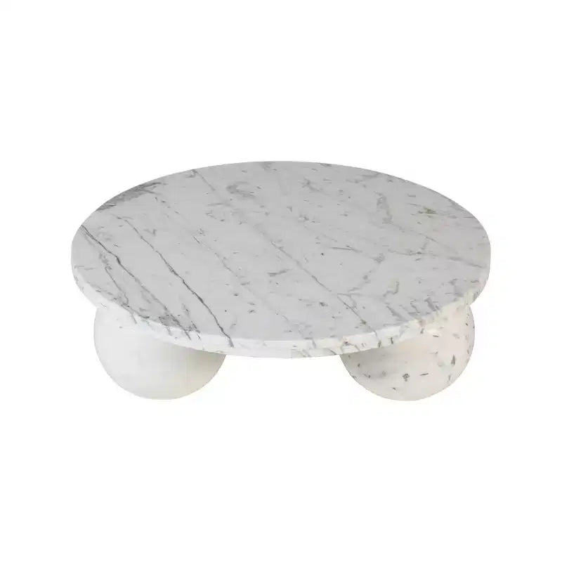 Round Marble Coffee Table with Sphere Legs, Multicolor, Seats 4–6