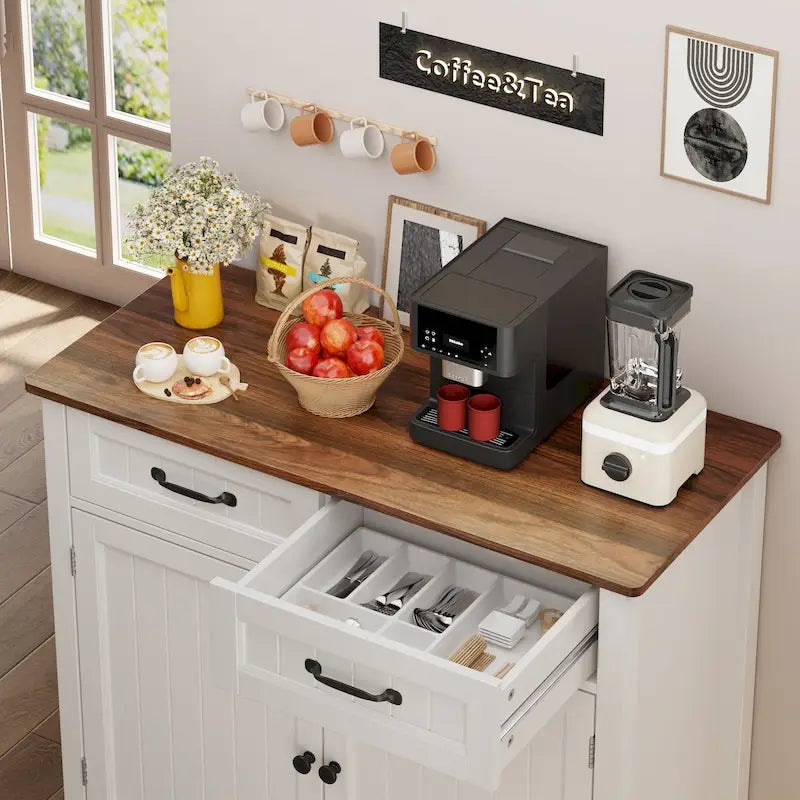 Buffet de cuisine avec 2 tiroirs, meuble de rangement, console de café, meuble d'entrée en bois avec placard à double porte