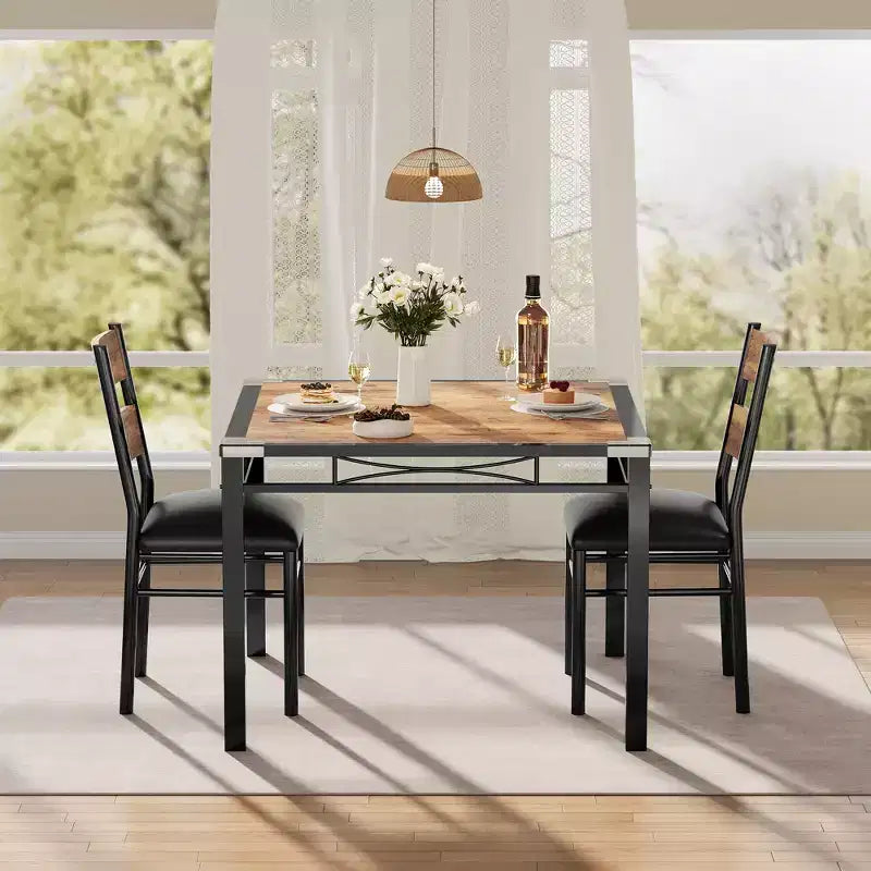 Dining Table Set for 4,with 4 Upholstered Chairs,5 Pcs Wood Kitchen Dining Room Table Set with Corner Protector for Kitchen,Apartment,Small Space