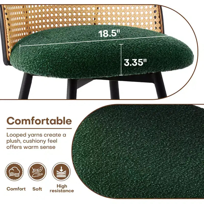 Bekrvio 26 Mid-Century Modern Swivel Bar Stools Set of 2/3/4, Boucle Upholstered Bar Chairs with Rattan Back & Metal Legs for Kitchen Counter