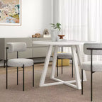 Roundhill Furniture Durban 5-Piece Round Dining Set, Wood Dining Table with 4 Boucle Chairs