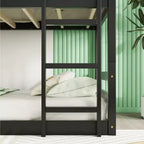Rubberwood Detachable Triple Twin Bunk Bed with 2 Built-in Ladders and Guardrails