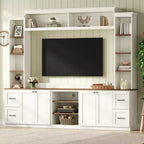 ModernLuxe 4-in-1 Farmhouse Entertainment Center Wall Unit, Fits TVs Up to 70, TV Stand Media Console w/ Adjustable Shelves & Drawers