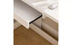 Bureau d'ordinateur JVNOXK avec armoire vitrée et éclairage LED intégré, bureau d'angle en L, avec ports de charge USB et plateau de clavier, blanc