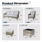 HOMLUX 6 PCS Patio Wicker Conversation Set 3-Seat Sofa with Cushion, Rattan Chairs, Ottomans, Coffee Table