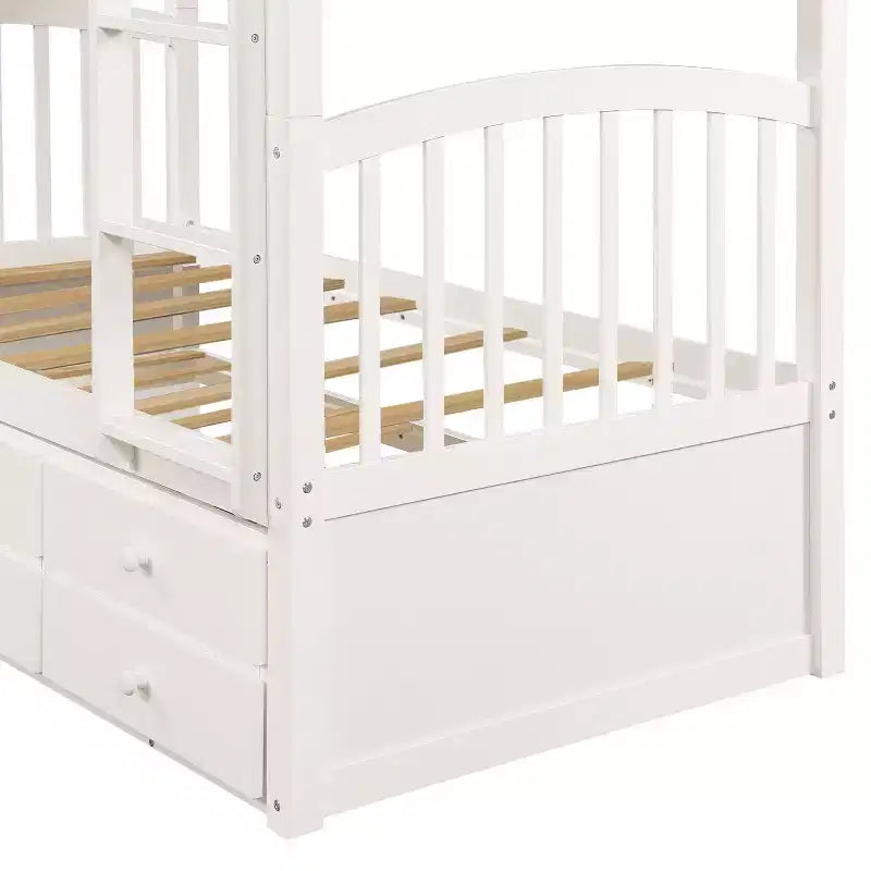 Lit superposé double avec échelle, barrière de sécurité, lit gigogne double avec 3 tiroirs pour chambre d'adolescent, meubles de chambre d'amis