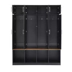 Entryway Hall Tree with Bench, 8 Cabinets, 4 Shoe Compartments & 4 Hooks, Black Mudroom Organizer