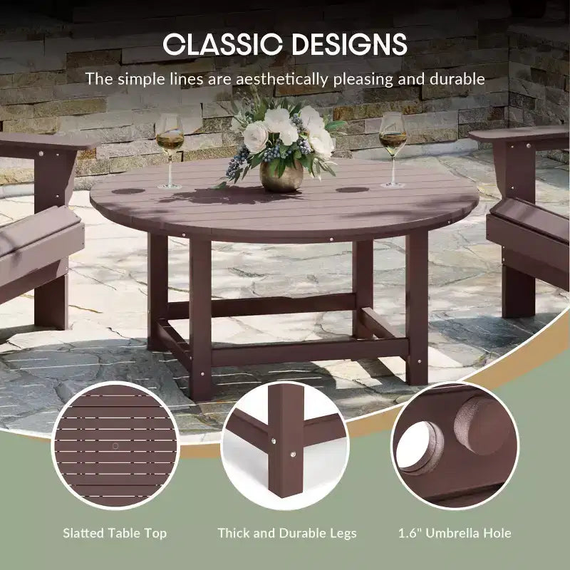 WestinTrends Dylan 5-Piece Outdoor Patio HDPE Adirondack Chair With Round Coffee Table Conversation Set