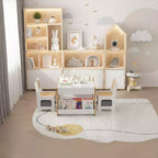 Ensemble Table d'activités 4-en-1 avec plateau amovible, table avec tiroirs et étagère, mobilier multifonctionnel pour tout-petits pour le dessin et la lecture