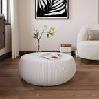 Okak Modern Round Drum Shape Coffee Table with Marble Top & Leather Side,Fashionable Center Table for Living Room,Bedroom