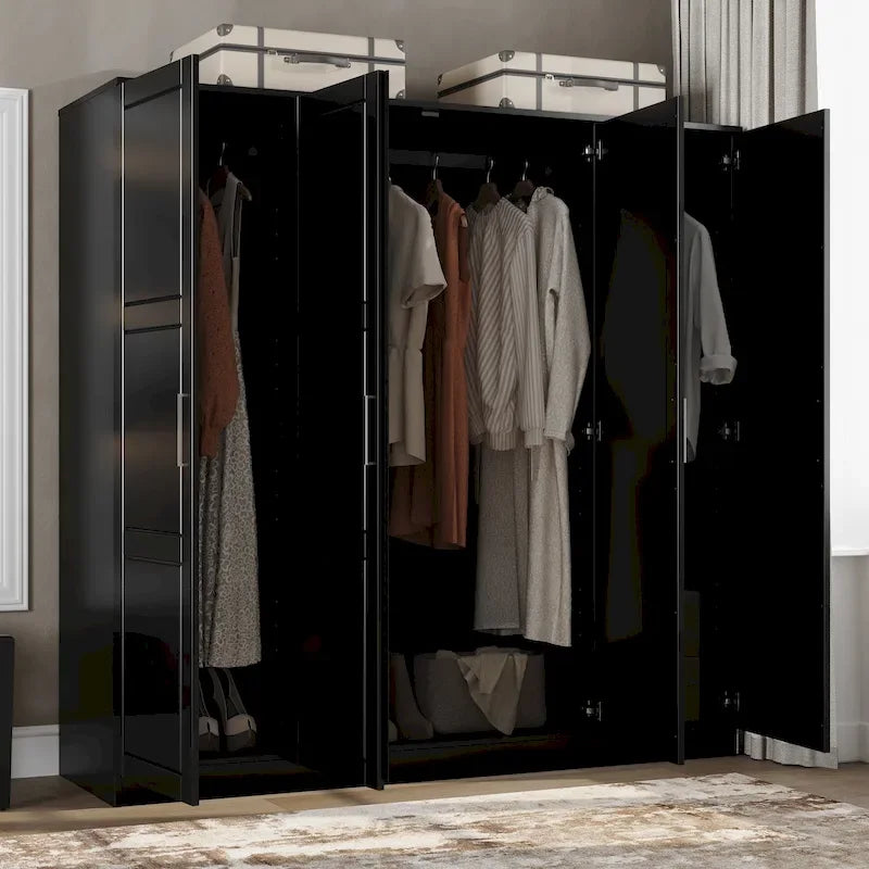 100% Solid Wood  4-Door Wardrobe with Solid Wood or Mirrored Doors