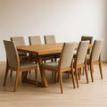 Ensemble table ﾃ manger rectangulaire en bois massif et 8 chaises en tissu beige