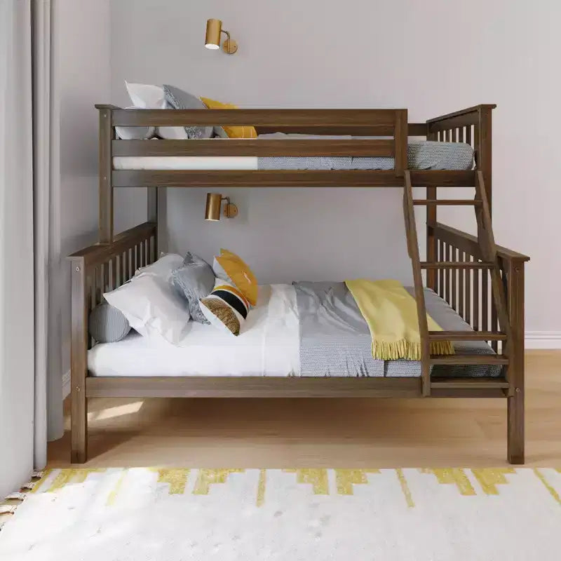 Max & Lily Bunk Bed Twin over Full Size, Solid Wood Bunk Beds with Ladder for Kids