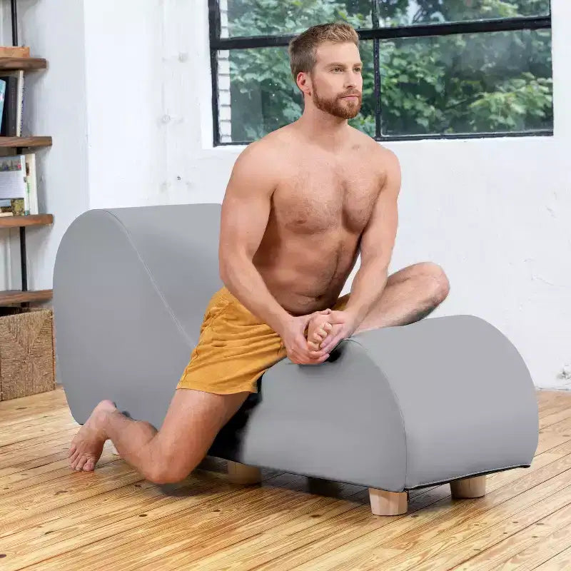 Avana Chaise Lounge Chair for Stretching and Relaxation, Hevea Wood Feet, Faux Leather - Submarine Grey