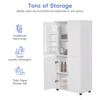Whisen Minimalist Style Tall and Wide Storage Cabinet, Freestanding Cabinet with 4 Doors and Adjustable Shelves for Bathroom, Office - White