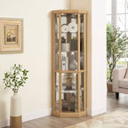 Corner Curio Cabinet with Glass Doors and Shelves, Corner Display Case for Living Room