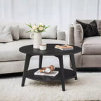 Honey Brown Round Coffee Table with 2 Tiers of Storage, Measuring 31.5 x 17.7 Inches, Ideal for the Living Room