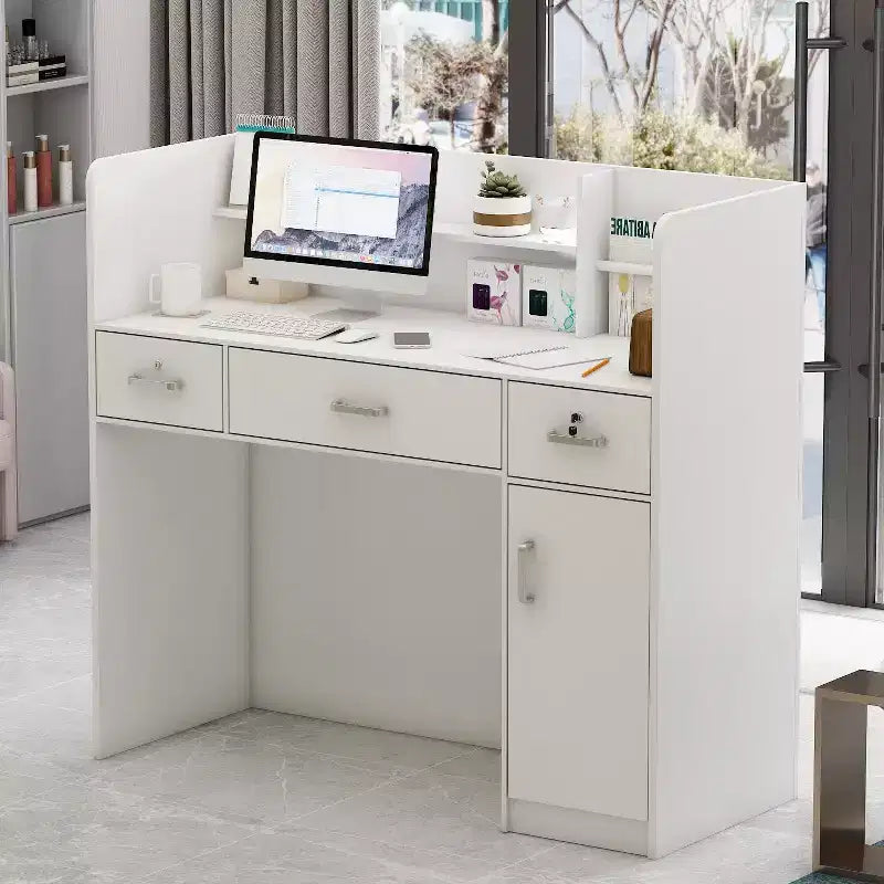 Famapy L-shaped Reception Desk Multifunctional Welcome Desk Workstation