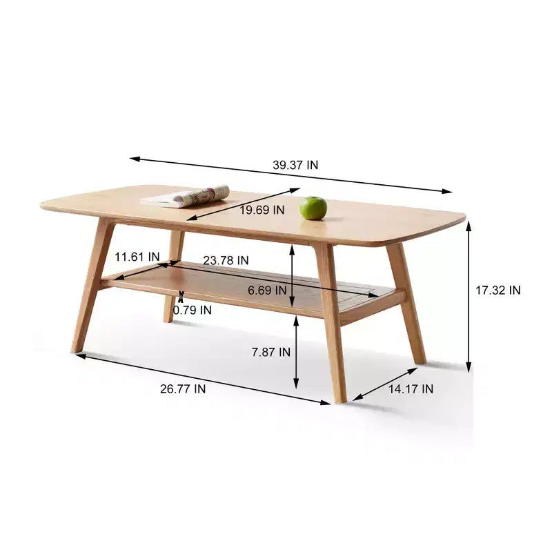 Table basse rectangulaire en bois de chêne massif moderne avec étagère de rangement GDFStudio Wright