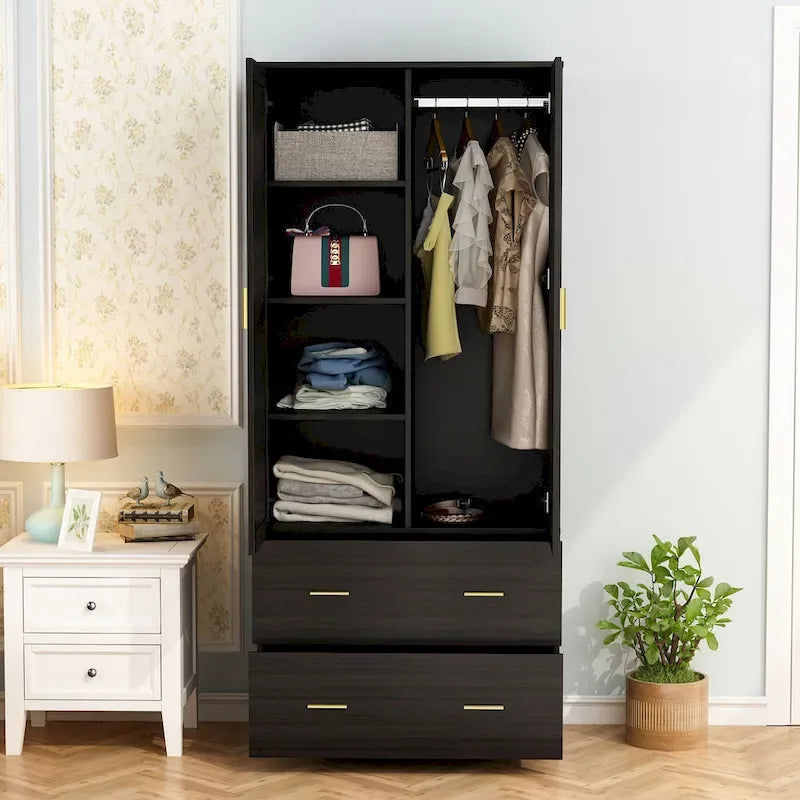 Armoire à deux portes avec miroir, blanc/brun foncé, 31,5L x 72H po – 31,5L x 72H po