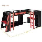L-Shaped Gaming Loft Bed with Desks, Double Twin Loft Beds with LED Lights, USB Ports, Storage Bookshelves, Wood Corner Loft Bed for 2