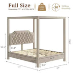 Queen Size Canopy Bed Frame with Poles 4 Corner Bed Bracket, Solid Wood Slats Support, No Box Spring Needed, Noise Free