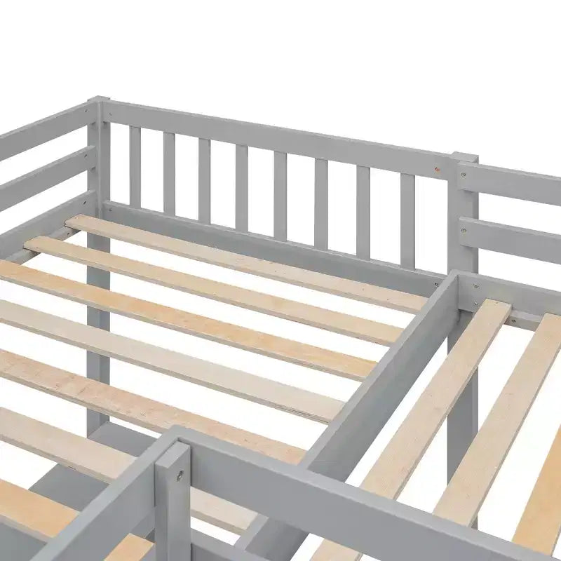 119''L 79.5''W Wood Twin Size L-Shaped Loft Bed with Ladder and 2 Built-in L-Shaped Desks