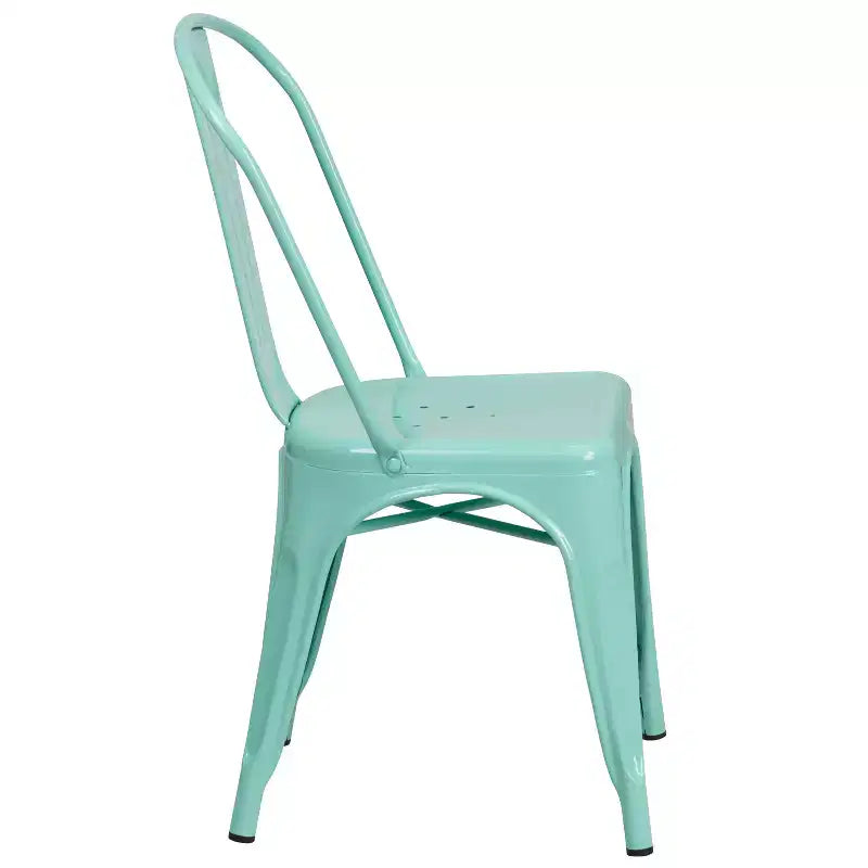 Emma and Oliver Commercial Grade 31.5 Square Metal Indoor-Outdoor Table Set with 4 Stack Chairs