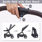 Baby Stroller, Foldable Stroller - High Landscape Pushchair for Newborn & Toddler, Convertible Pram with Reversible Backrest