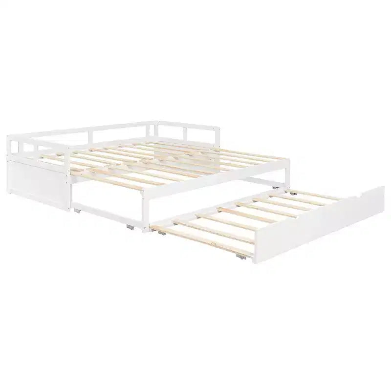 Okak Twin Size Extending Design Daybed with Trundle/Drawers & Safety Rails,Solid Wood Platform Bed Frame for Teens,Adults