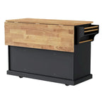 54  Large Kitchen Island with Rubber Wood Drop Leaf, Embossed Texture Rolling Kitchen Cart on 4 Wheels with 4 Doors & 3 Drawers