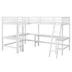 119''L 79.5''W Wood Twin Size L-Shaped Loft Bed with Ladder and 2 Built-in L-Shaped Desks