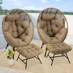 FINCATI Indoor Eggs Chair, 440 lbs Egg Chair Outdoor, Oversized Egg Chair with Ottoman, Luxury Cozy Egg Chair with Foot Rest