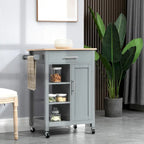 HOMCOM Compact Kitchen Island Cart on Wheels, Rolling Utility Trolley Cart with Storage Shelf & Drawer for Dining Room