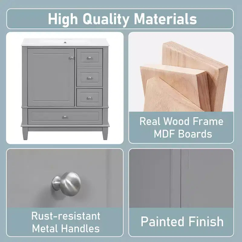 30 Bathroom Vanity Sink Combo, Bathroom storage Cabinet with Drawers and Shelf, Single Sink Bathroom Vanity