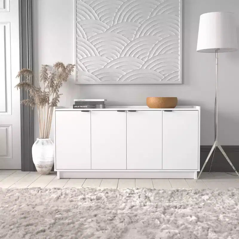 Simply Modern 4-Door Sideboard Console Table Cabinet, Black