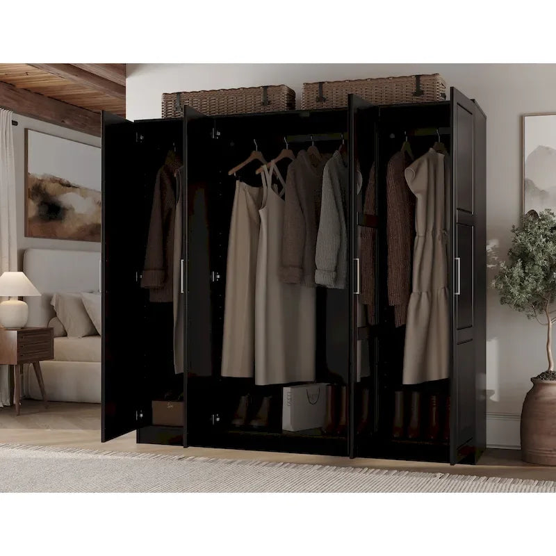 100% Solid Wood  4-Door Wardrobe with Solid Wood or Mirrored Doors