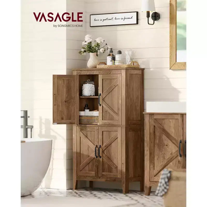 VASAGLE LIRY Collection - Farmhouse Storage Cabinet, Bathroom Floor Cabinet with Barn Doors, Freestanding Kitchen Pantry, Adjustable Shelves