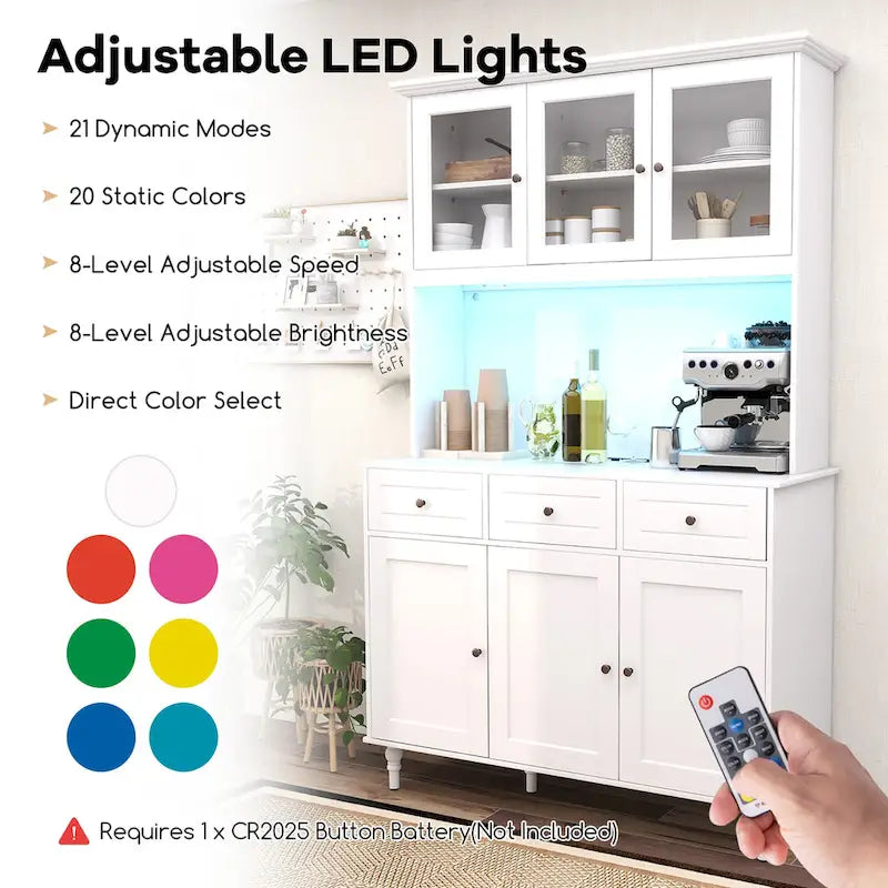 Tall kitchen food storage cabinet with LED lights and