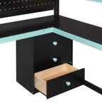 GDFStudio Scott Wooden Gaming Loft Bed with Storage Stairs, Desk, Shelves & Pegboard