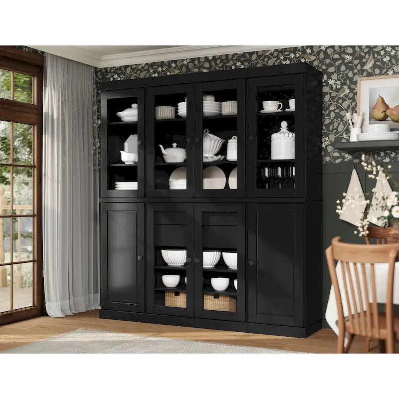 100% Solid Wood Kitchen China Pantry Buffet with Glass or Solid Wood Doors and 2-Drawer Kit 65 x 71.5
