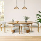 3-in-1 Oval Extendable Dining Table Set with 6 Chenille Upholstered Chairs Featuring Gold Metal Legs, Versatile Dining Furniture-Panipeachy