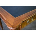 Dark Brown / Light Brown Victorian-Style Solid Mahogany Desk with Black Leather Top and 3 Drawers 窶・Single Unit