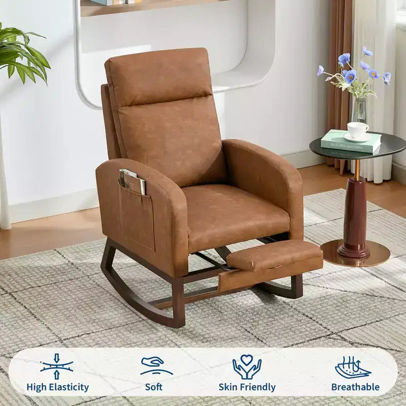 Fauteuil à bascule pour chambre d'enfant, Fauteuils à bascule d'allaitement avec repose-pieds, Fauteuil inclinable à bascule confortable avec pochette latérale, pour salon, chambre à coucher