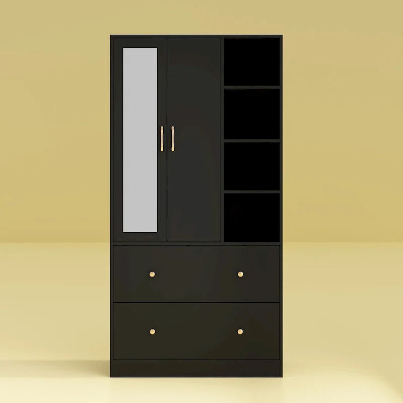 Wardrobe Closet Armoire wi/Mirror & Scalable Hanging Rod Space Saving
