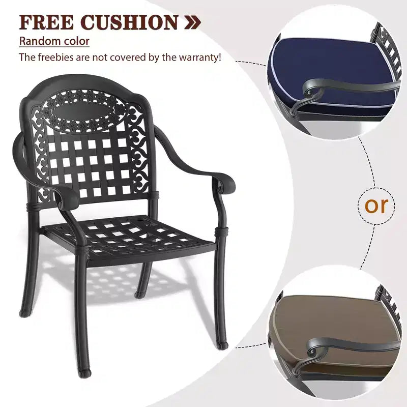 Set of 2 Cast Aluminum Patio Dining Chairs, Black Rust Resistant Frame with Water Resistant Cushions