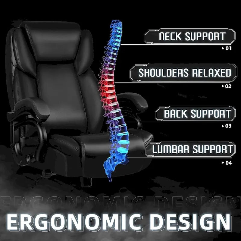 Bossin Big and Tall Executive Office Chair,500LBS Adjustable Lumbar Support Ergonomic Chair with High Back PU Leather Computer